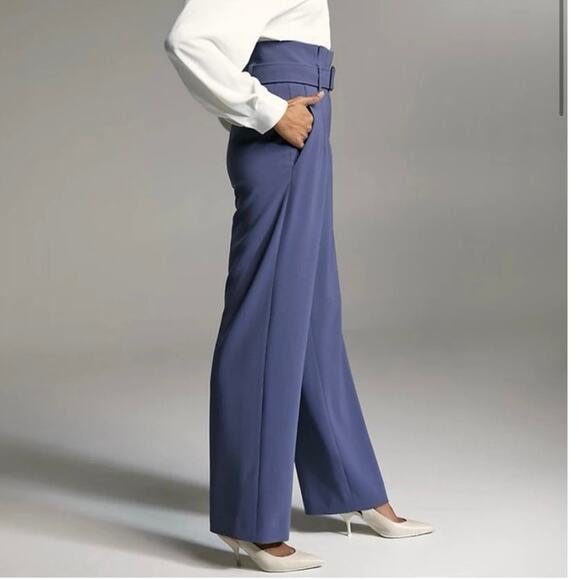 BABATON Power Pant High Waisted Belted Paper Bag Dress Pant Dive Blue Size 2 - Picture 2 of 13